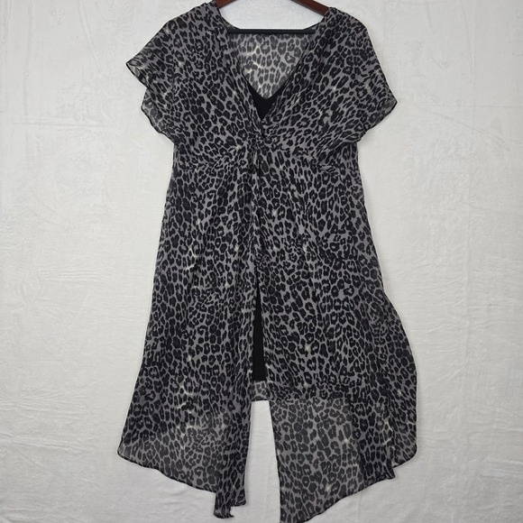 Adrianna Papell Dress Size Small Animal Print Chiffon Overlay Assymetric Short - Picture 10 of 14